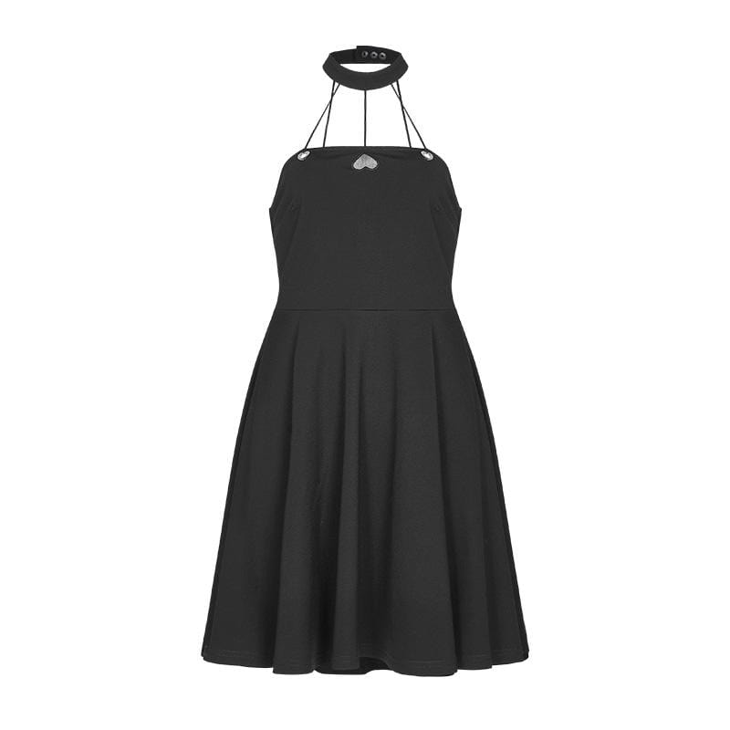 Women's Punk Love Heart Halterneck Black Little Dresses