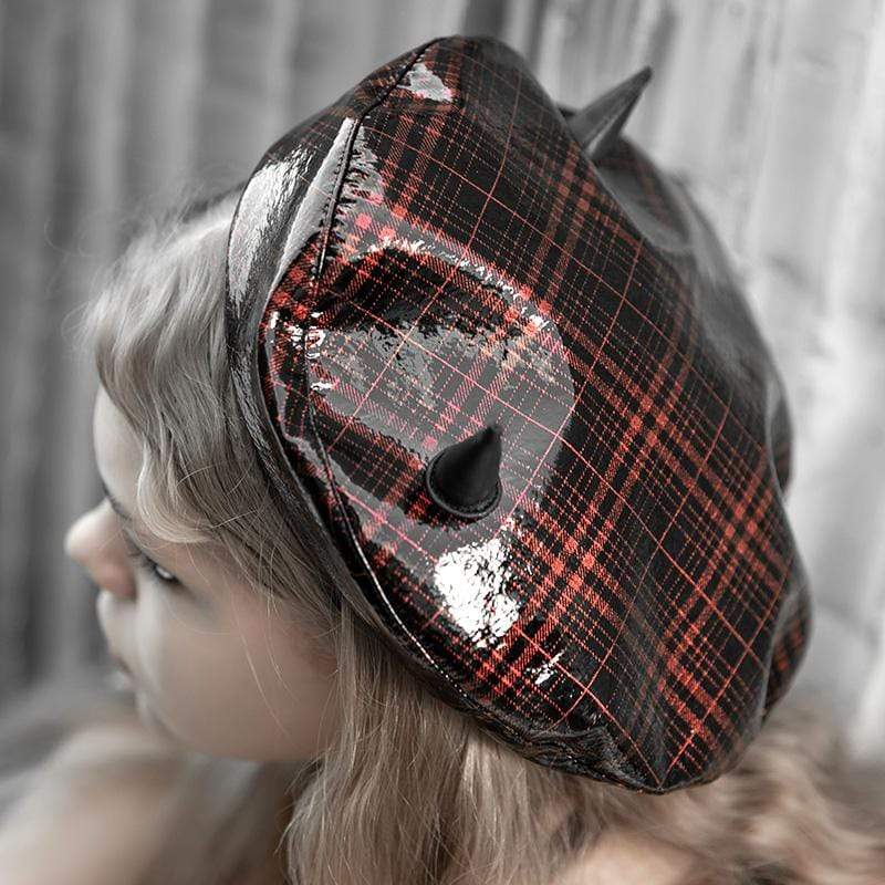 Women's Punk Plaid PU Berets