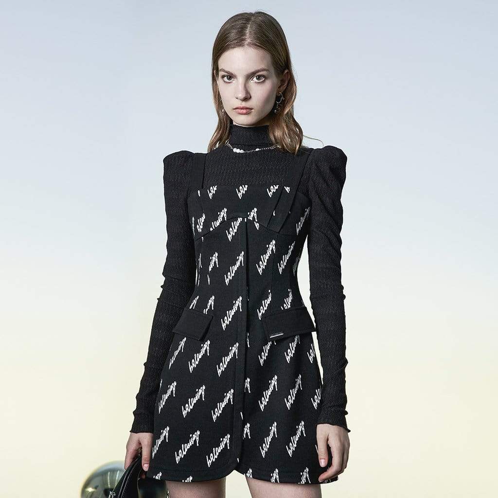 PR-A Women's Punk Puff Sleeved Ruffles Shirt