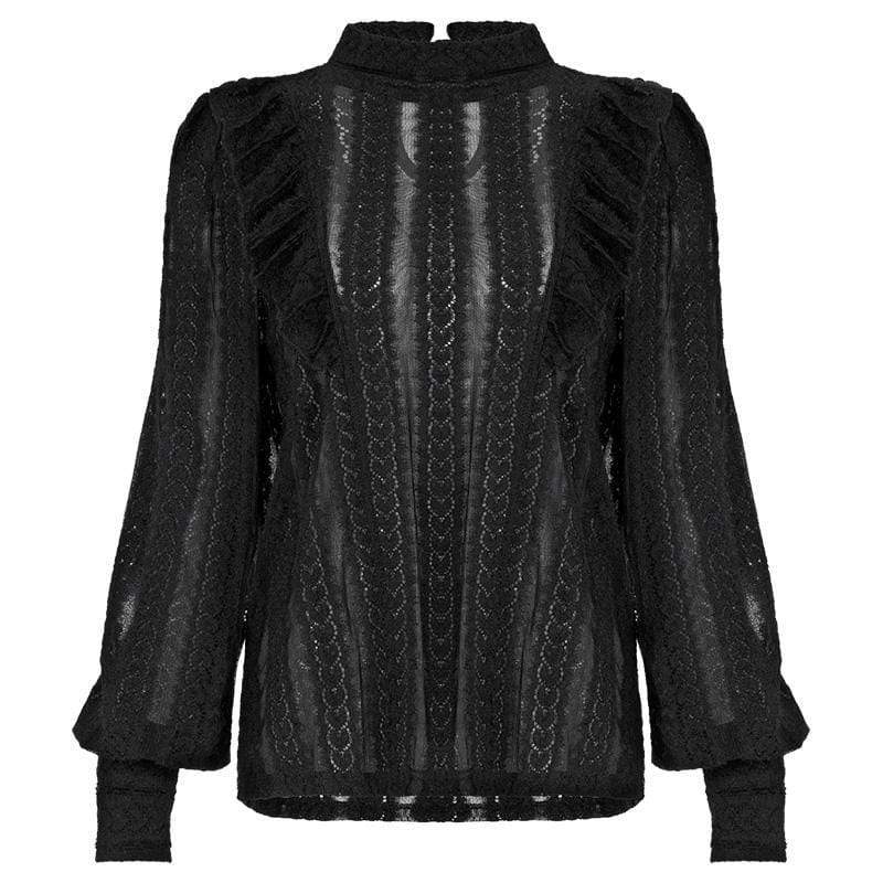 Women's Punk Puff Sleeved Sheer Lace Shirt