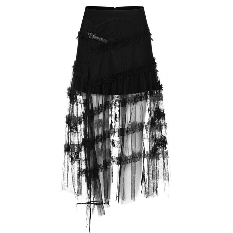 PR-A Women's Punk Sheer Ruffled Lace Overlaid Skirts