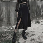 PR-A Women's Punk Side Slit Zipper Skirt with Belt