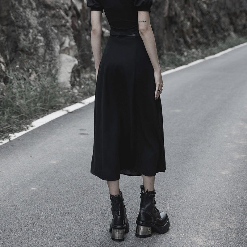 PR-A Women's Punk Side Slit Zipper Skirt with Belt