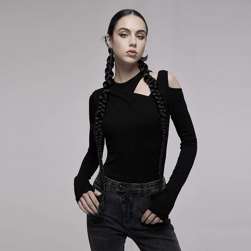 PR-A Women's Punk Slim Fitted Slash Shoulder Shirt