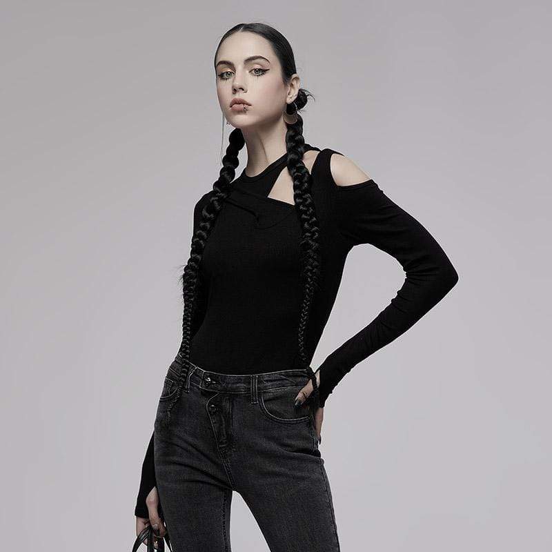 PR-A Women's Punk Slim Fitted Slash Shoulder Shirt