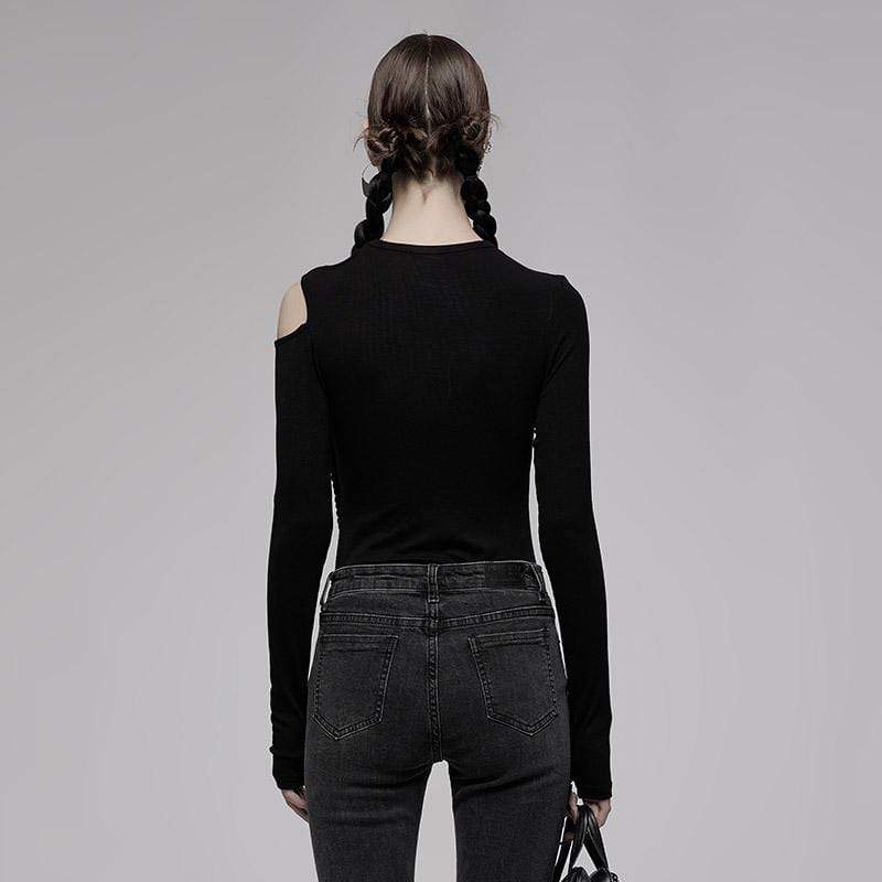 PR-A Women's Punk Slim Fitted Slash Shoulder Shirt