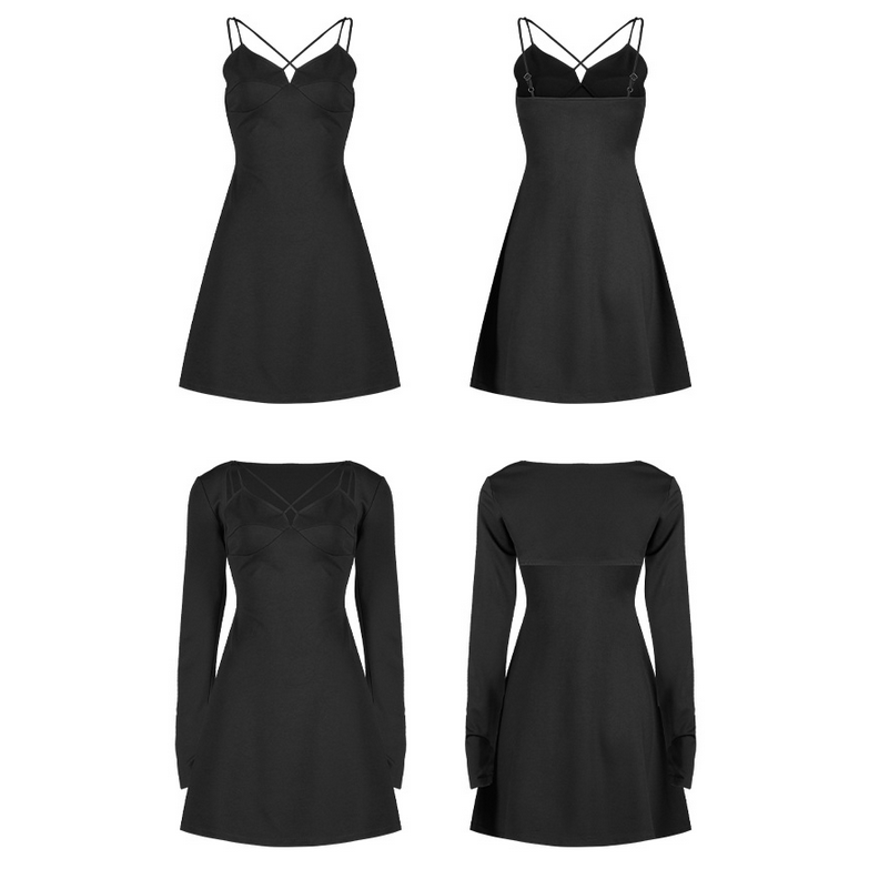 Women's Punk Slim Fitted Two-piece Suit Black Slip Dress