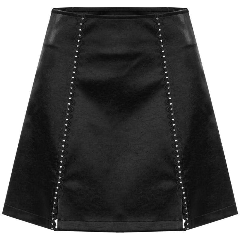 Women's Punk Slit Faux Leather A-line Skirt