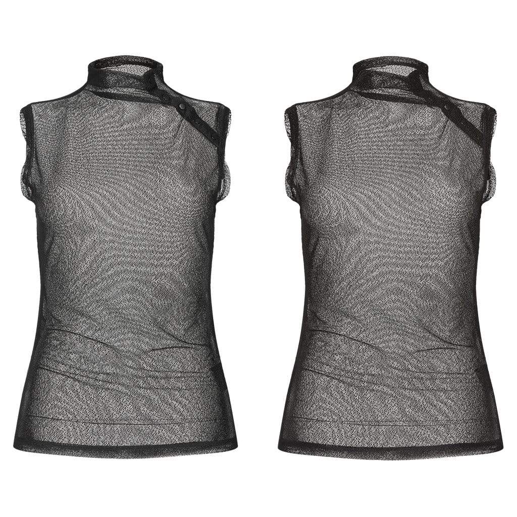 Women's Punk Stand Collar Sheer Mesh Tops