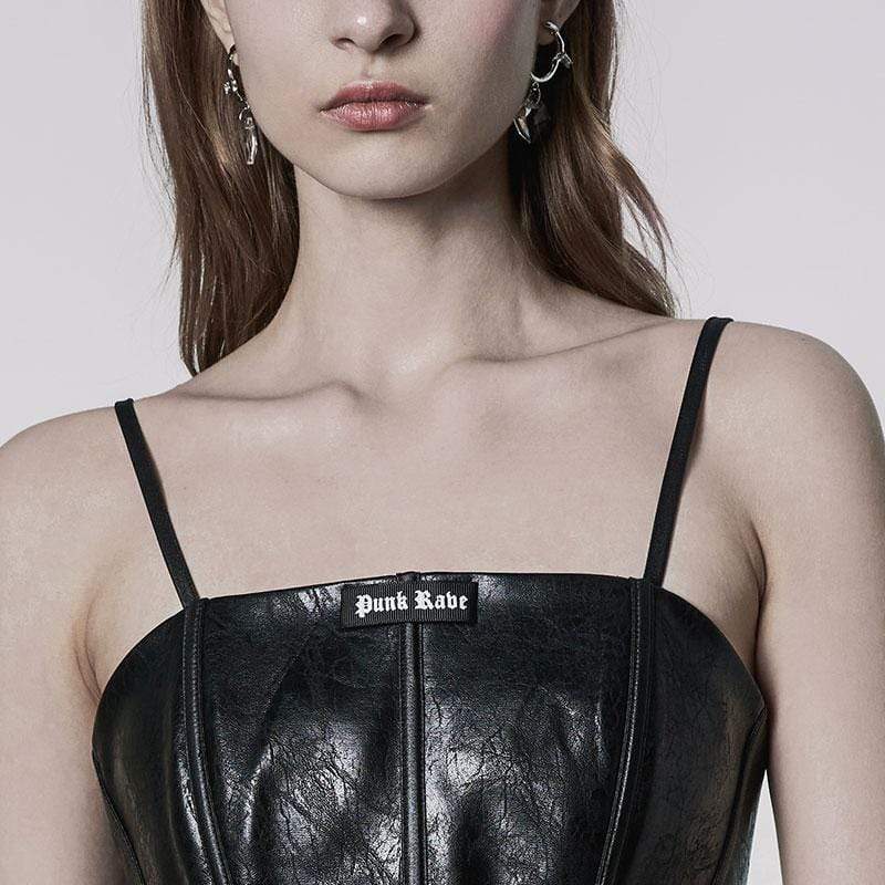 Women's Punk Strappy Faux Leather Bustier