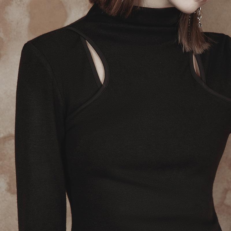 Women's Punk Turtleneck Cutout Irregular Shirt