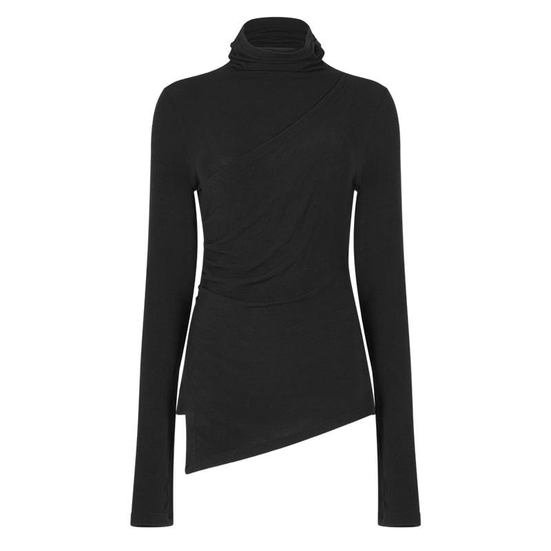 Women's Punk Turtleneck Ruched Irregular Shirt