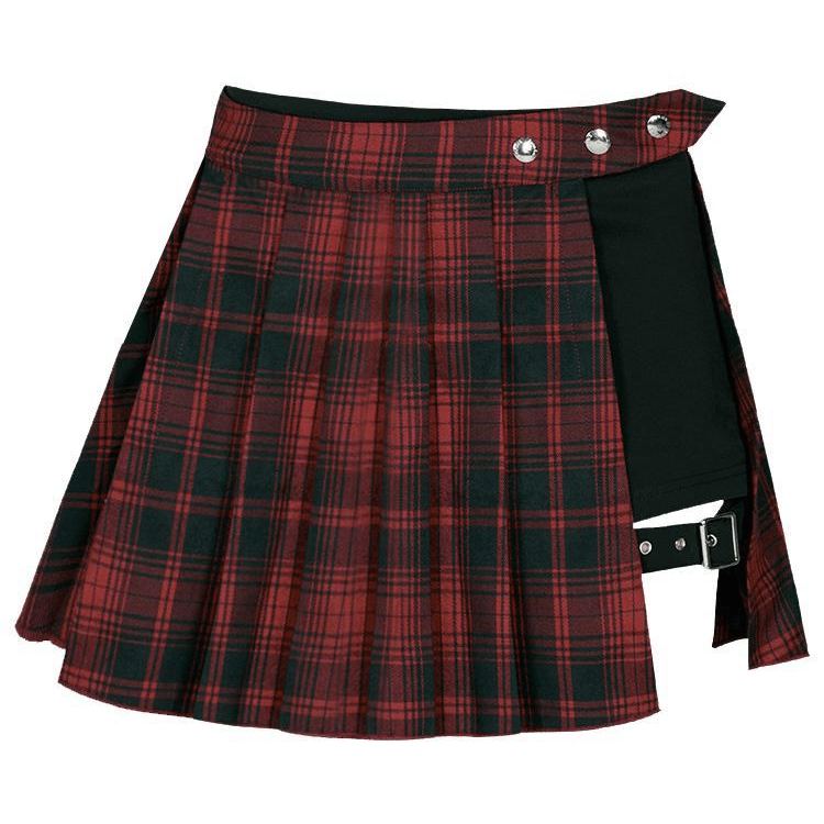 PR-A Women's Punk Two-Piece Irregular A-Line Plaid Pleated Skirts