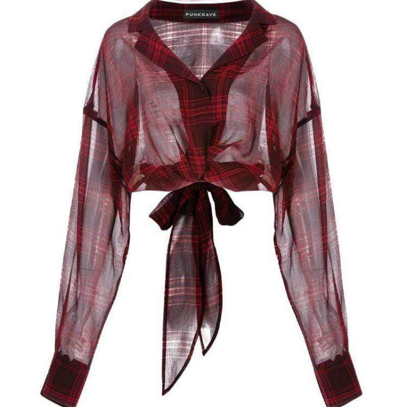 Women's Sheer Plaid Chiffon Casual Long Shirts