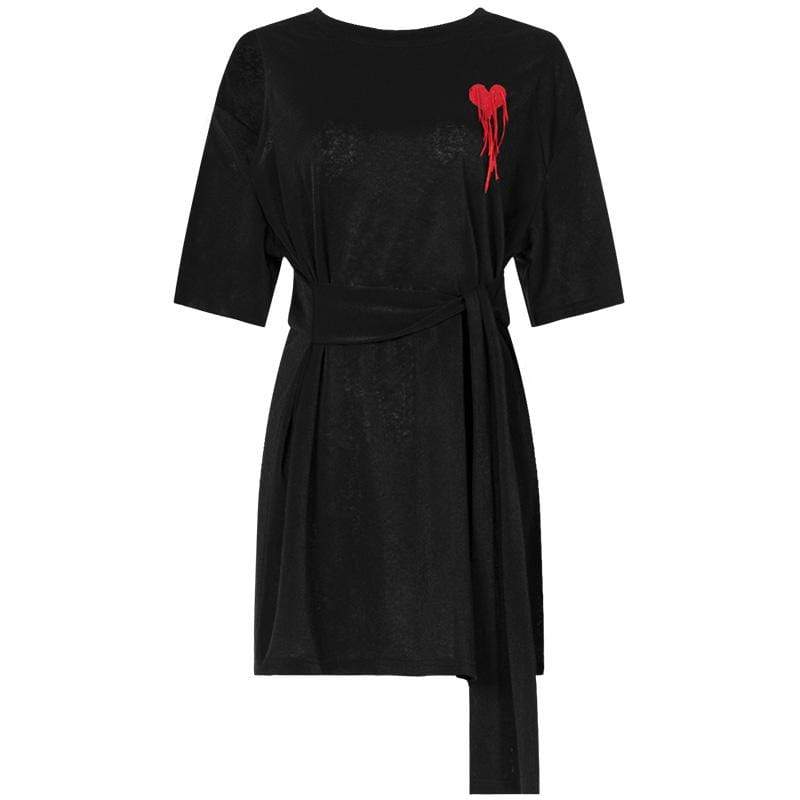 Women's Shoulder Cutout Half Sleeved Tessel Heart Dresses