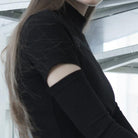 Women's Stand Colalr Long Sleeved Cutout Letters T-shirts