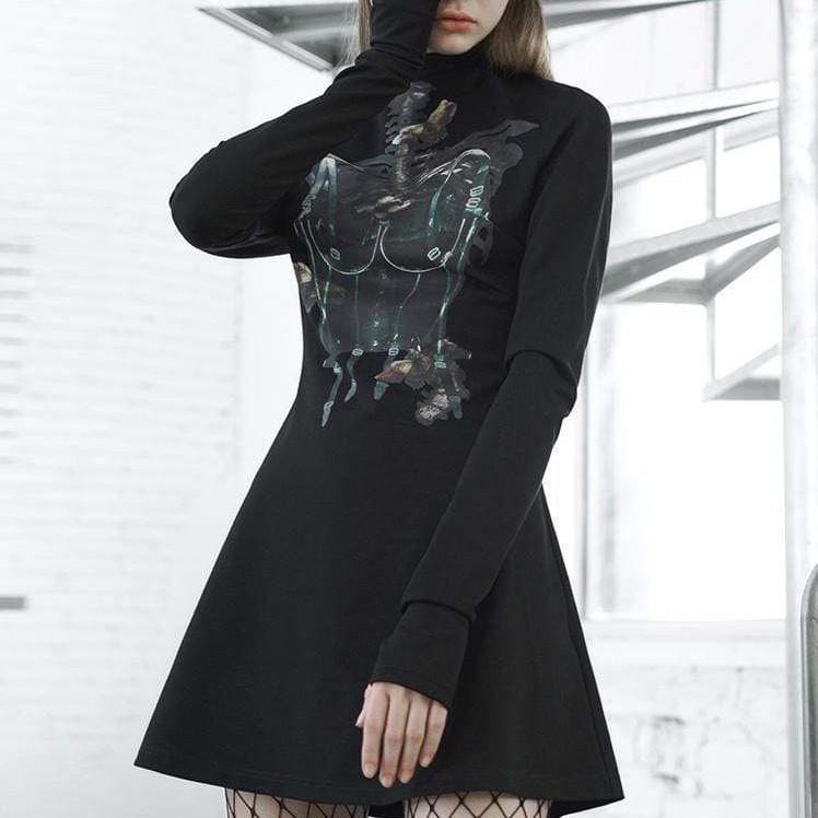 Women's Stand Collar Long Sleeved X-ray Pattern Dresses