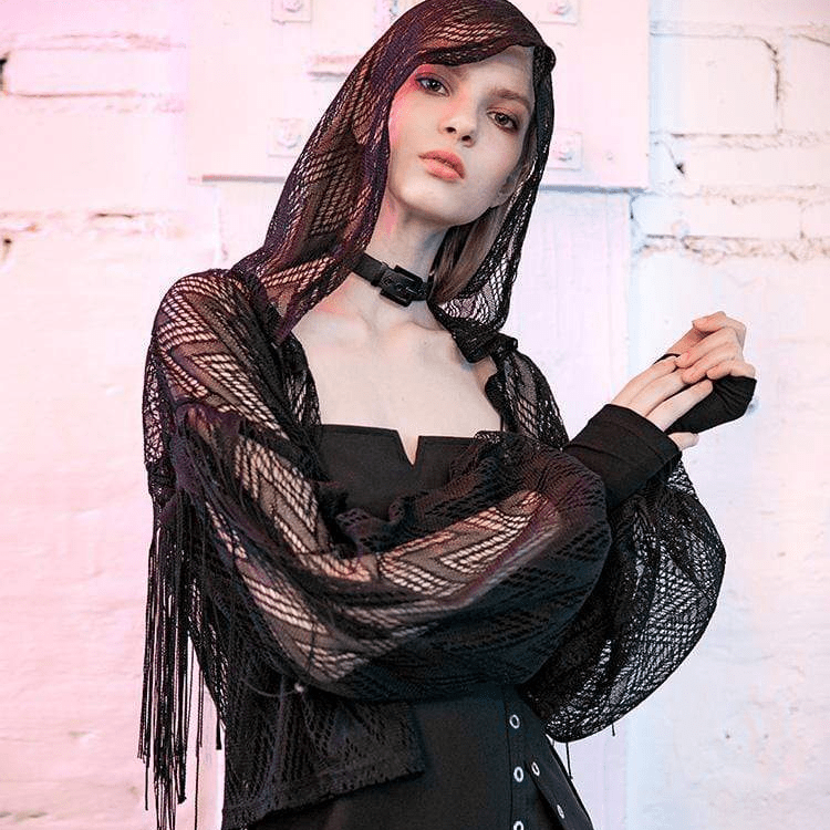 Women's Tassels Sheer Geometric Lace Short Cloaks