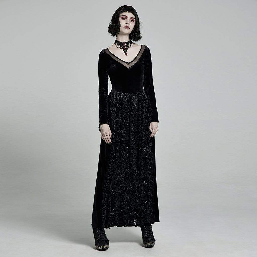 Women's Victorian Gothic Flare Sleeved Velet Maxi Dresses