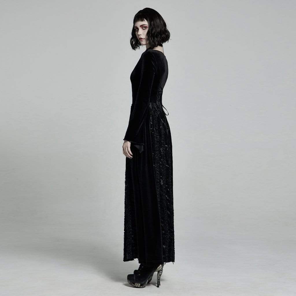 Women's Victorian Gothic Flare Sleeved Velet Maxi Dresses