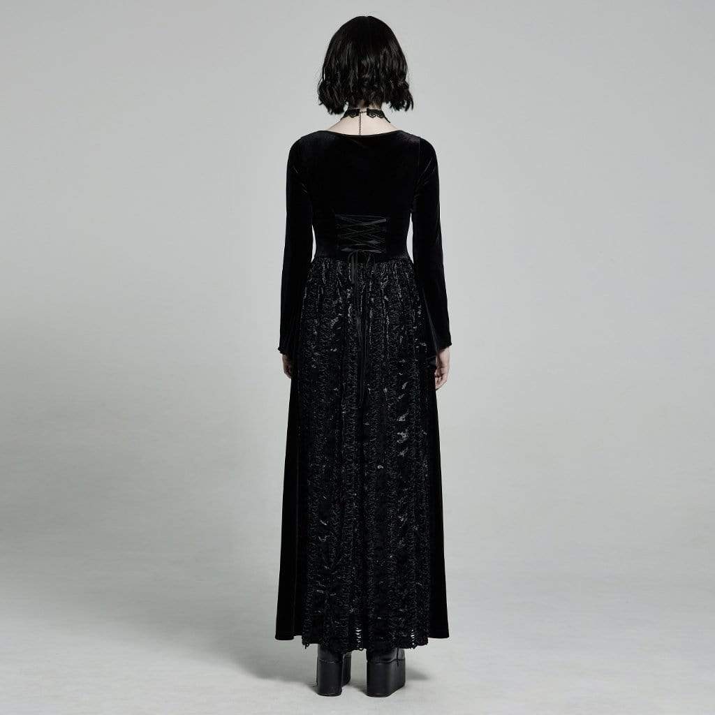 Women's Victorian Gothic Flare Sleeved Velet Maxi Dresses