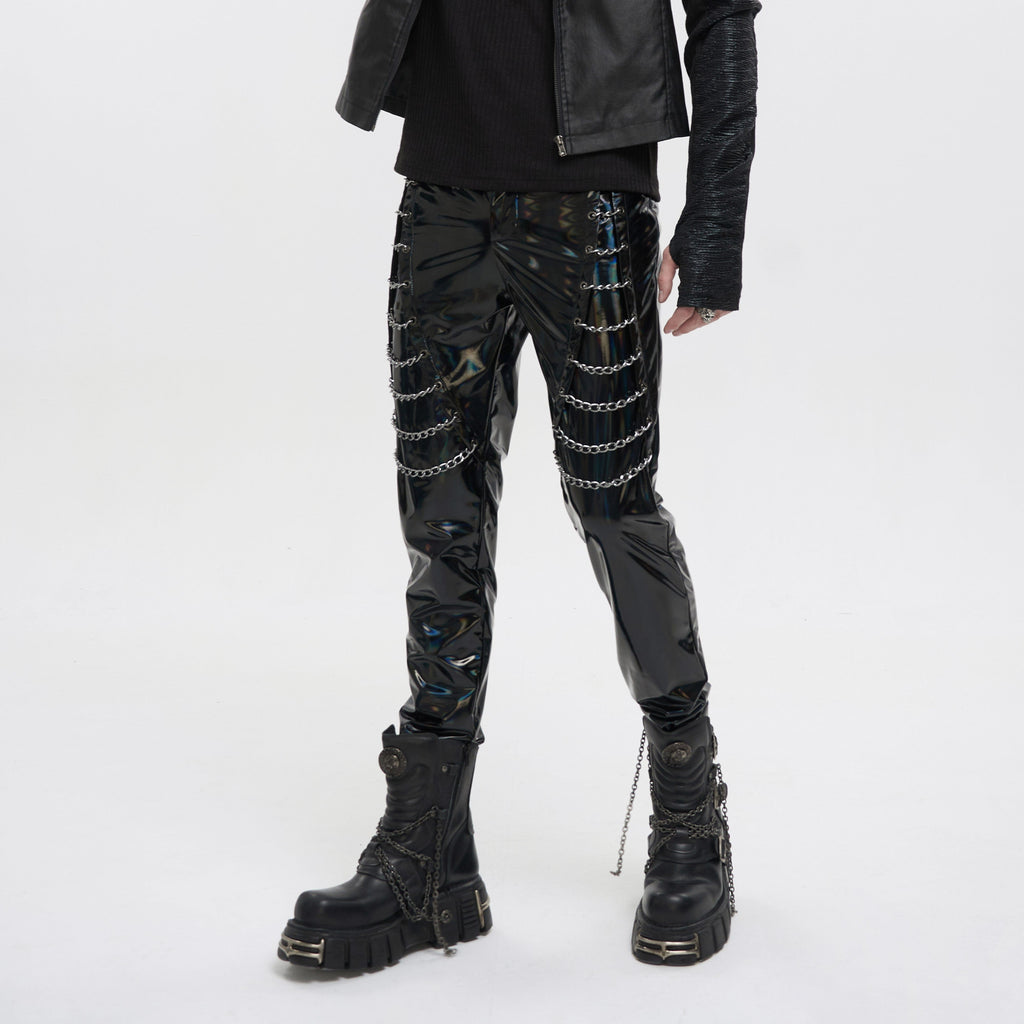 PT197 Men's Punk Patent Leather Chain Pants