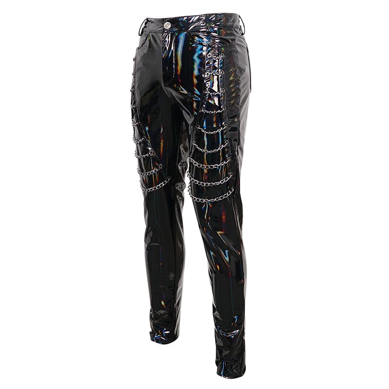 PT197 Men's Punk Patent Leather Chain Pants