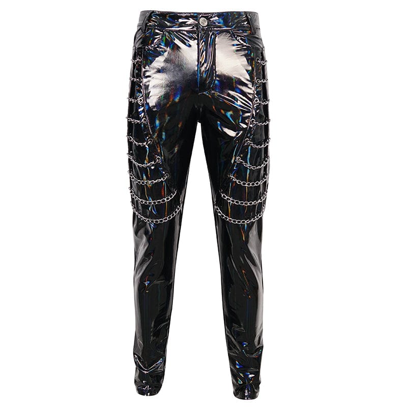 PT197 Men's Punk Patent Leather Chain Pants