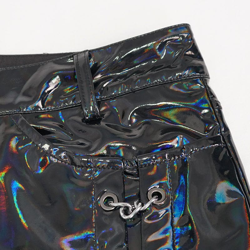 PT197 Men's Punk Patent Leather Chain Pants