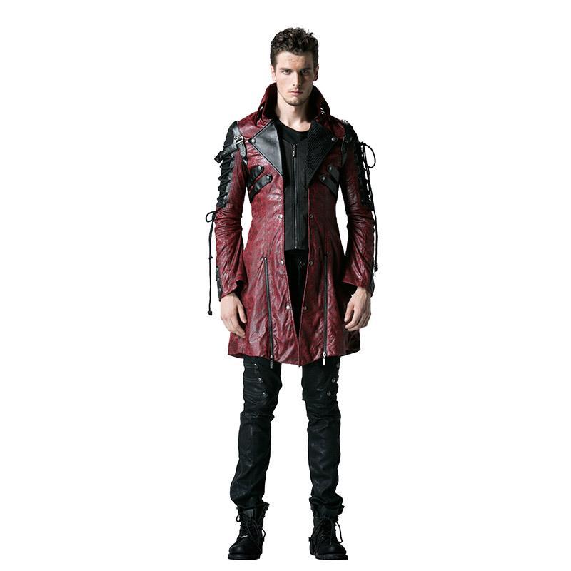 Men's Punk Studded Faux Leather Zipper Jacket Red