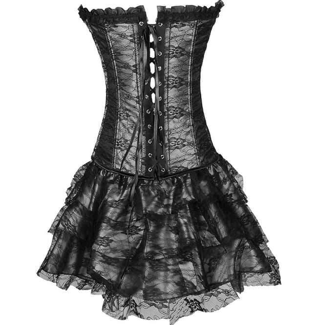 Women's Goth Lace Up Corset Bustier With Skirt