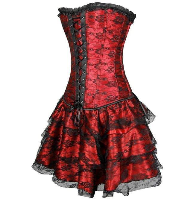 Women's Goth Lace Up Corset Bustier With Skirt