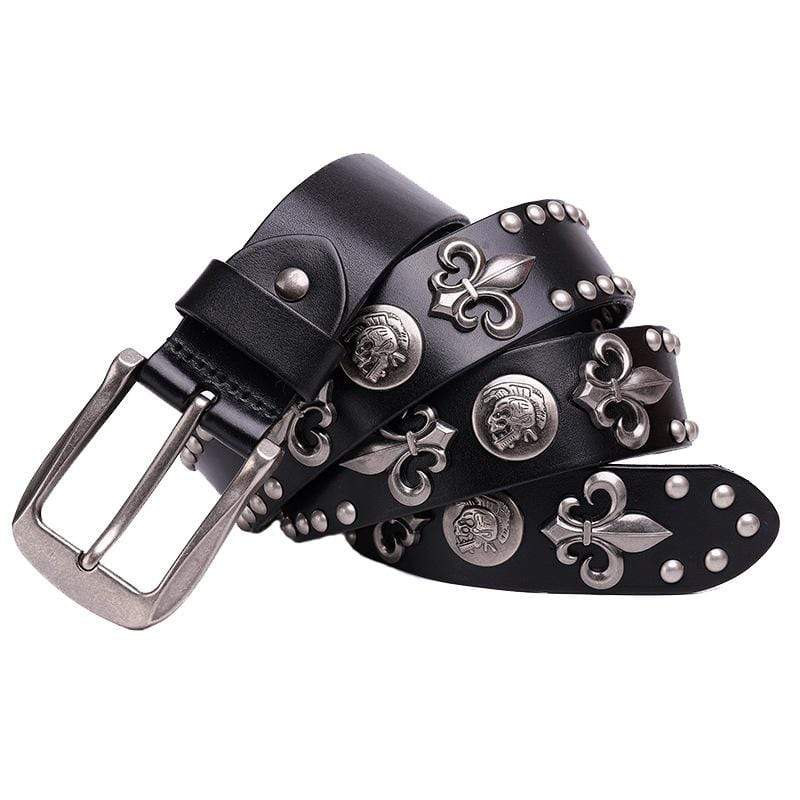 Punk Design Men's Punk Rock Skull Rivet Studded Belt Buckle Belt