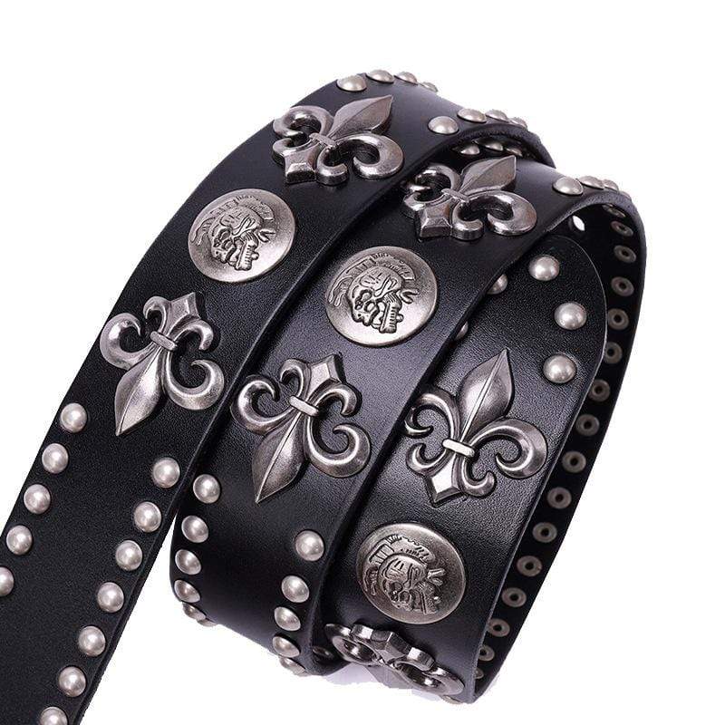 Punk Design Men's Punk Rock Skull Rivet Studded Belt Buckle Belt