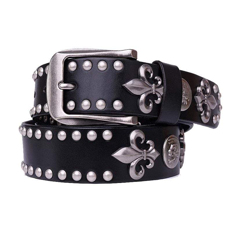 Punk Design Men's Punk Rock Skull Rivet Studded Belt Buckle Belt