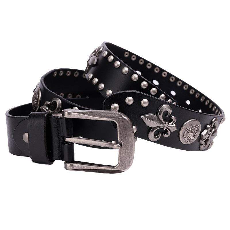 Punk Design Men's Punk Rock Skull Rivet Studded Belt Buckle Belt