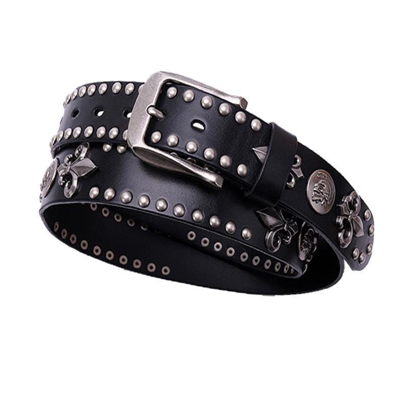 Punk Design Men's Punk Rock Skull Rivet Studded Belt Buckle Belt