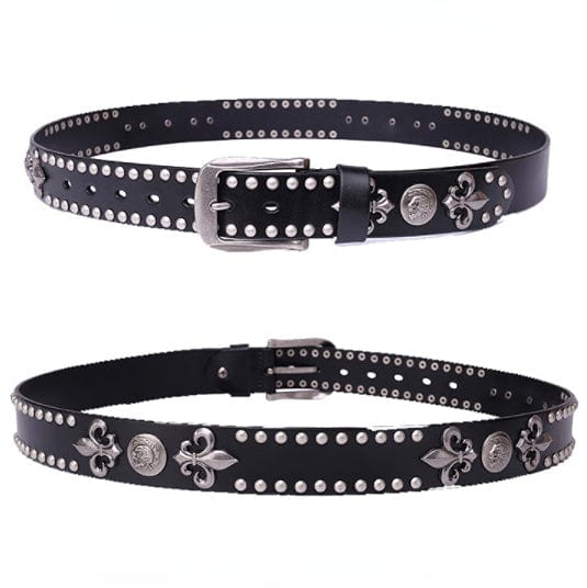 Punk Design Men's Punk Rock Skull Rivet Studded Belt Buckle Belt