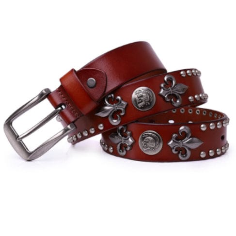 Punk Design Men's Punk Rock Skull Rivet Studded Belt Buckle Belt