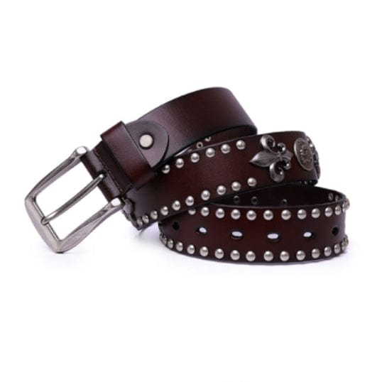 Punk Design Men's Punk Rock Skull Rivet Studded Belt Buckle Belt