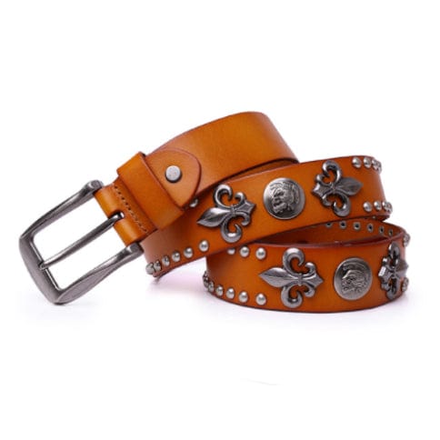 Punk Design Men's Punk Rock Skull Rivet Studded Belt Buckle Belt