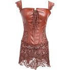Plus Size Punk Lace Up Faux Leather Sheer Floral Lace Overbust Corsets