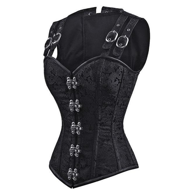 Women's Black Satin Sexy Strong Boned Corset Lace Up Bustier Top