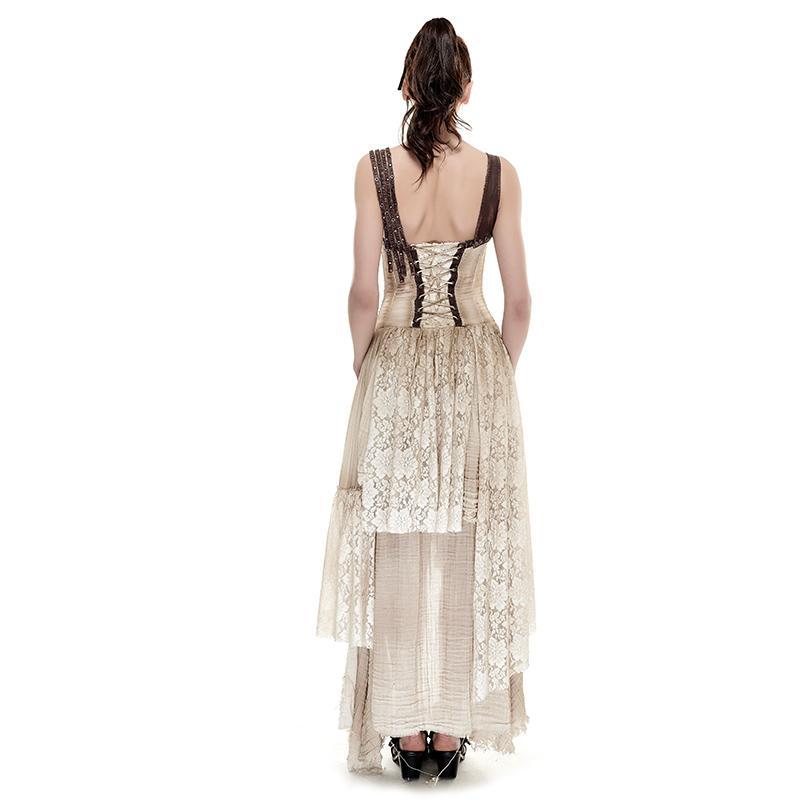 Women's Steampunk Irregular Lace Maxi Slip Dress