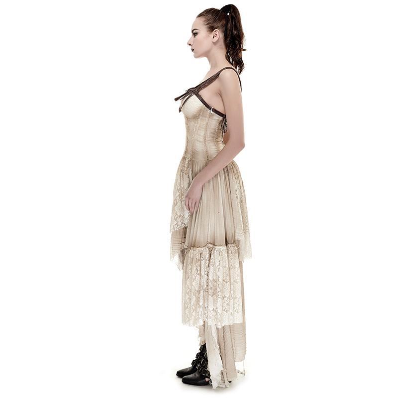 Women's Steampunk Irregular Lace Maxi Slip Dress