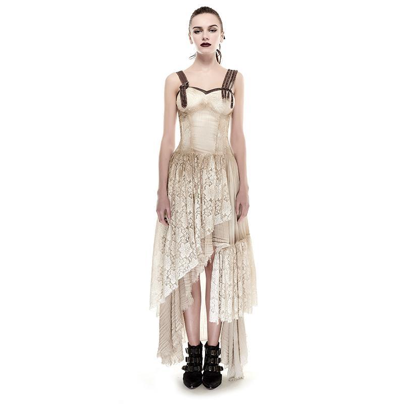 Women's Steampunk Irregular Lace Maxi Slip Dress