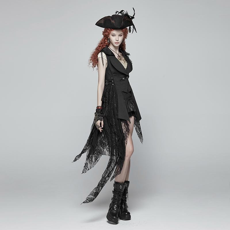 Women's Goth High-Low Flowing Lace Vest