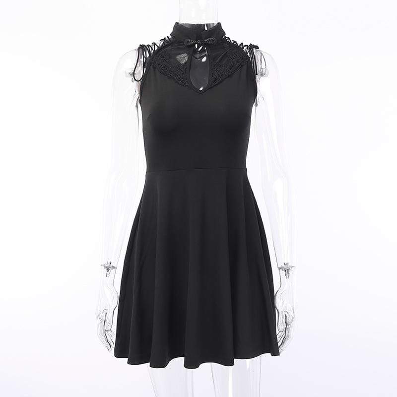 Women's Goth Hollow Strappy Sleeveless Black Dress