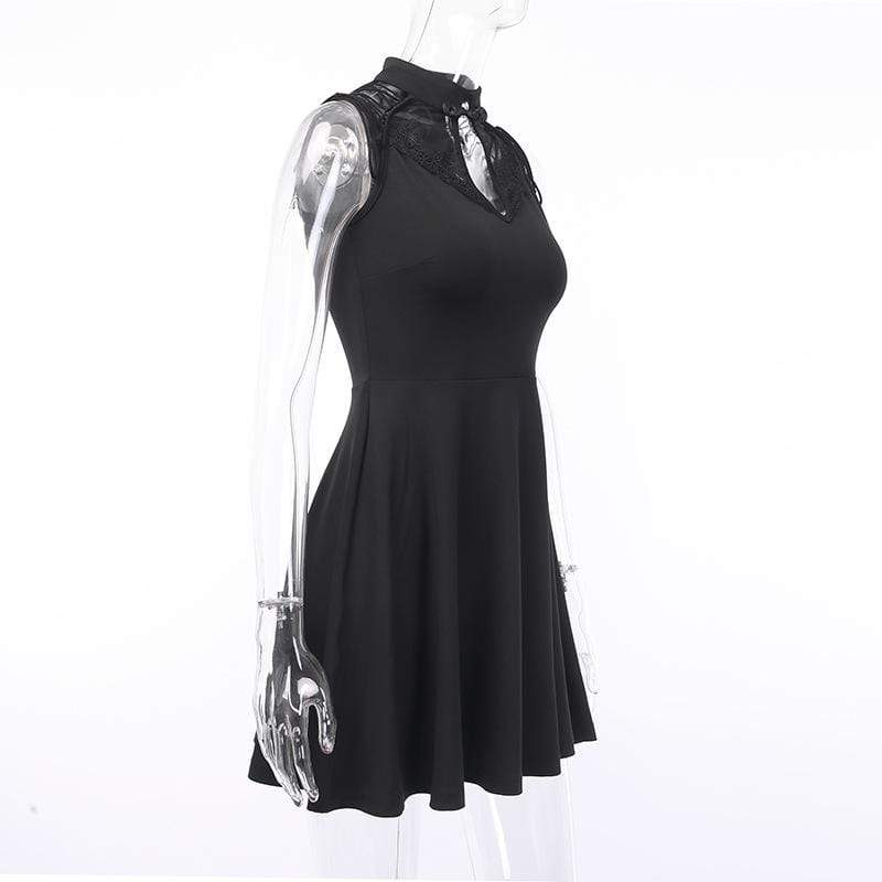 Women's Goth Hollow Strappy Sleeveless Black Dress