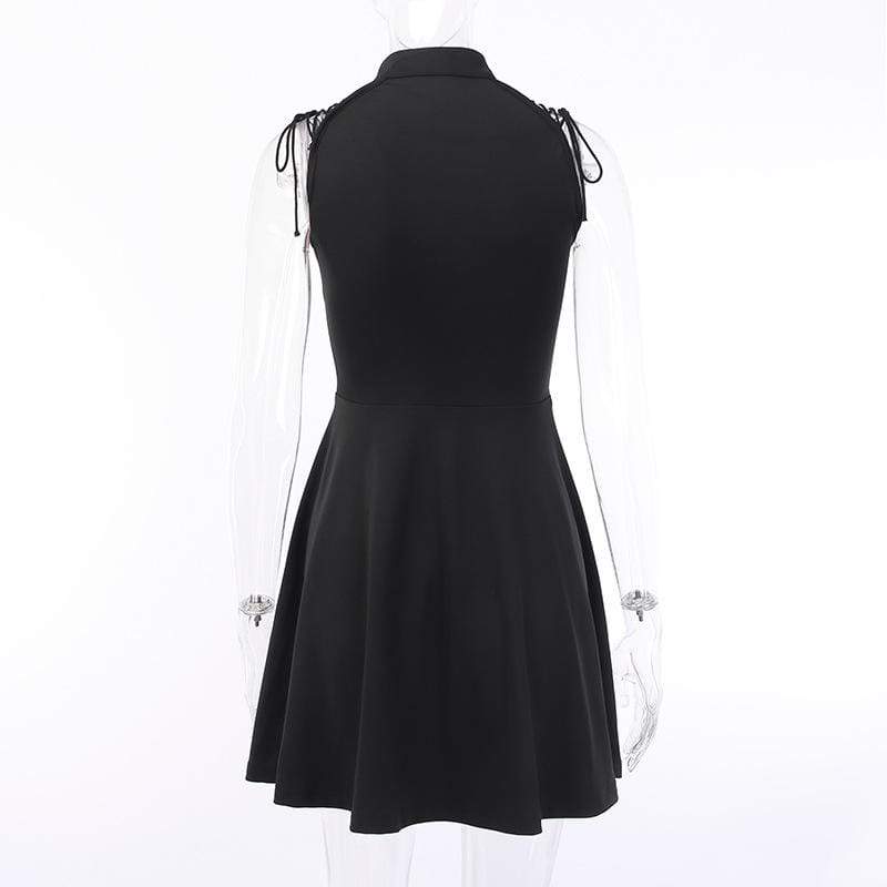 Women's Goth Hollow Strappy Sleeveless Black Dress